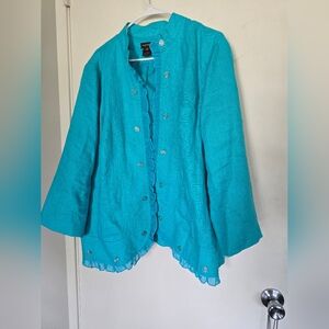 Multiples Blue Linen Jacket 1x
